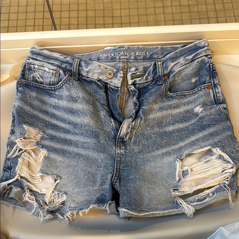 American Eagle Outfitters Blue Distressed Jean Shorts